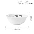 Bol Fine Dine, Bianco, Alb, portelan vitrificat, rezistenta la temeperaturi de pana la 180 C, 750 ml, diametru 190 mm