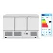 Masa frigorifica cu 3 usi, pentru pizza, cu vitrina ingrediente cu 6 tavi GN 1/4, 270+170 W, ARKTIC by Hendi, 140x70x(H)144.5 cm