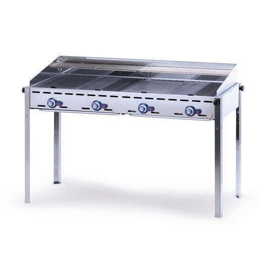Grill barbecue - Hendi Green Fire - 4 arzatoare - alimentare gaz - pe suport cu roti