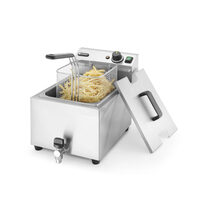 Friteuza electrica profesionala, Hendi Mastercook cu robinet scurgere ulei, Inox, 8 lt, 3500 W, temperatura reglabila pana la 195 gr C, termostat, 515x300x(H)345 mm