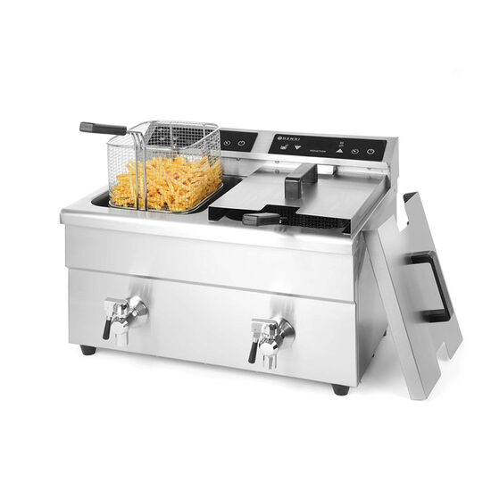 Friteuza dubla cu inductie 2x8 lt, corp inox, 2x3500W, Hendi Kitchen Line, functie boost pentru incalzire rapida, Hendi, 580x485x(H)406 mm