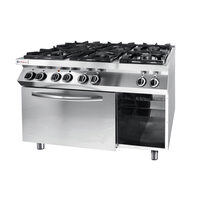 Aragaz profesional pe gaz Hendi Kitchen Line cu 6 arzatoare cu cuptor electric cu convectie GN 1/1 Inox 28.5 kW 1200x700x(H)900 mm