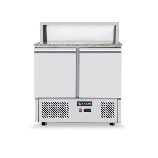 Masa refrigerata pentru pizza cu top granit, ARKTIC by Hendi, camera racire cu usi duble, display cu 5 tavi GN 1/6, interval temperatura 2/10 gr C