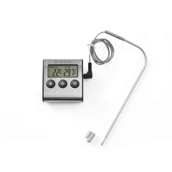 Termometru digital si timer bucatarie, interval masurare -50/+250 gr C, gradatie 1 gr C, sonda 15 cm pentru cuptor, alerta temperatura, Hendi