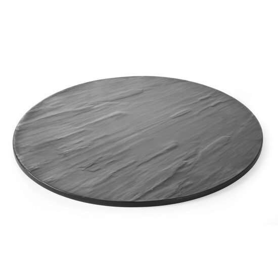 Platou rotund servire, Hendi, din melamina cu aspect ardezie, 430x(H)7 mm