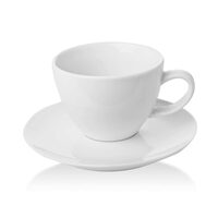 Ceasca eleganta cu farfurie, Fine Dine, Bianco, Alb, portelan vitrificat, rezistenta la temeperaturi de pana la 180 C, 230 ml