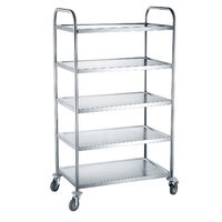 Carucior servire cu 5 rafturi, realizat din otel inoxidabil, sarcina maxima pe raft 50 kg,910×590×(H)1560mm