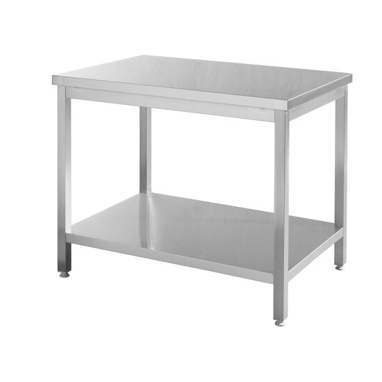Работна маса с рафт, неръждаема стомана AISI 430, Hendi, 100x70x(H)85 см, подсилен плот и долен рафт