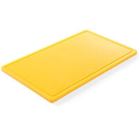 Tocator galben GN1/1 - 530x325x(H)15 mm, cu sant scurgere, polietilena HDPE 500, Hendi, 2 fete pentru taiat
