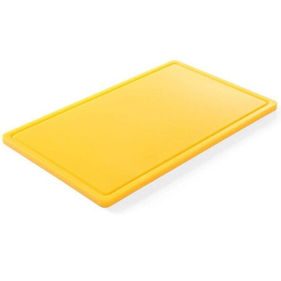 Tocator galben GN1/1 - 530x325x(H)15 mm, cu sant scurgere, polietilena HDPE 500, Hendi, 2 fete pentru taiat