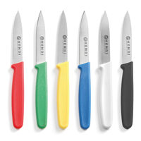 Set 6 x cutit bucatarie, lama inox 7.5 cm / lungime cutit 17.5 cm, manere de 6 culori diferite, respecta normele igiena HACCP, Hendi
