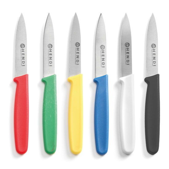 Set 6 x cutit bucatarie, lama inox 7.5 cm / lungime cutit 17.5 cm, manere de 6 culori diferite, respecta normele igiena HACCP, Hendi
