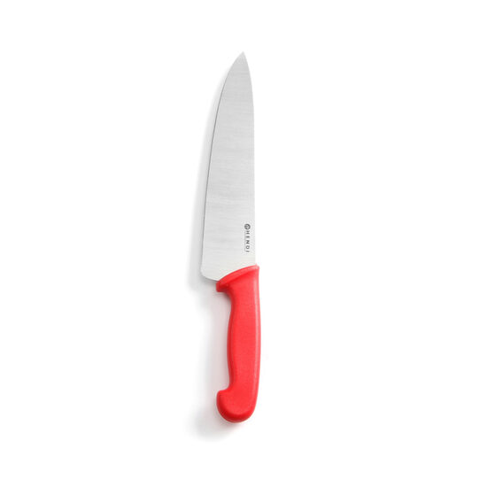 Cutitul bucatarului, maner rosu, lama inox grosime 2,5 mm, 240/385 mm, Hendi, potrivit si pt uz profesional