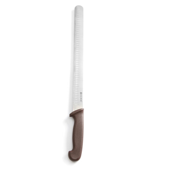 Cutit sunca/somon, lama speciala inox 35 cm, lungime cutit 49 cm, maner maro, Hendi, respecta normele HACCP
