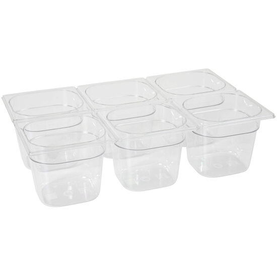 Tava Gastronorm GN 1/6 100 mm 1.6 lt - policarbonat transparent, Hendi, rezistenta la  temperatura -40 gr. Celsius/ 110 gr. Celsius