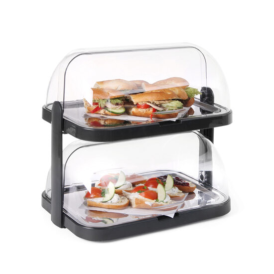 Set 2 tavi servire suprapuse pe 2 nivele cu 4 elementi racire si capace rolltop, Hendi, 44x32x(H)44 mm.