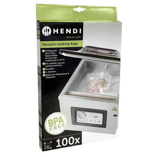 Set 100 pungi vacuum gofrate 200x300 mm, Hendi, 2 straturi, 75 microni grosime, filtru UV