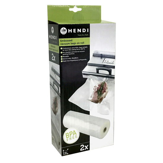 Set 2 role pungi vacuum gofrate 28 cm x 6 metri, 2 straturi, 75 microni grosime, Hendi