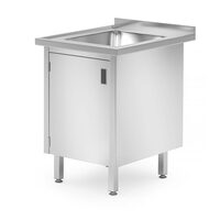 Masa pentru chiuvete cu dulap cu balamale pentru usa - sudata, 1 bazin pentru chiuveta, adancime: 700 mm., HENDI, Profi Line, 600x700x(H)850mm