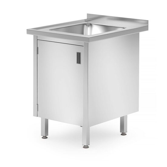 Masa pentru chiuvete cu dulap cu balamale pentru usa - sudata, 1 bazin pentru chiuveta, adancime: 700 mm., HENDI, Profi Line, 600x700x(H)850mm