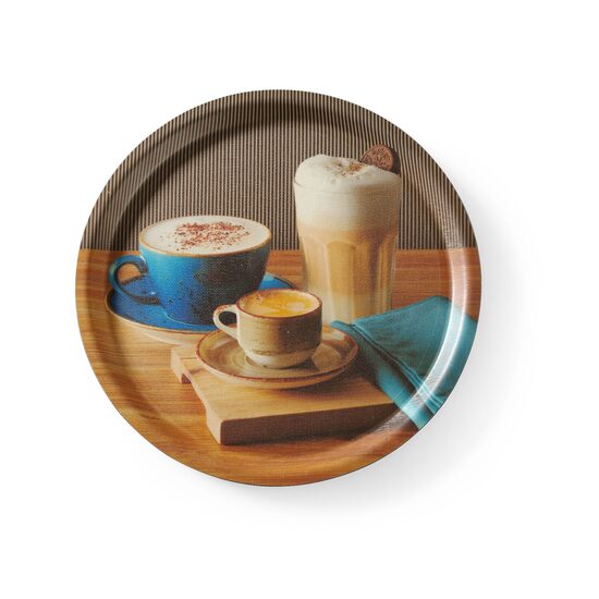 Tava de servire antiderapanta, rotunda, cu imprimare, HENDI, tasty coffee, ø380x(H)15mm