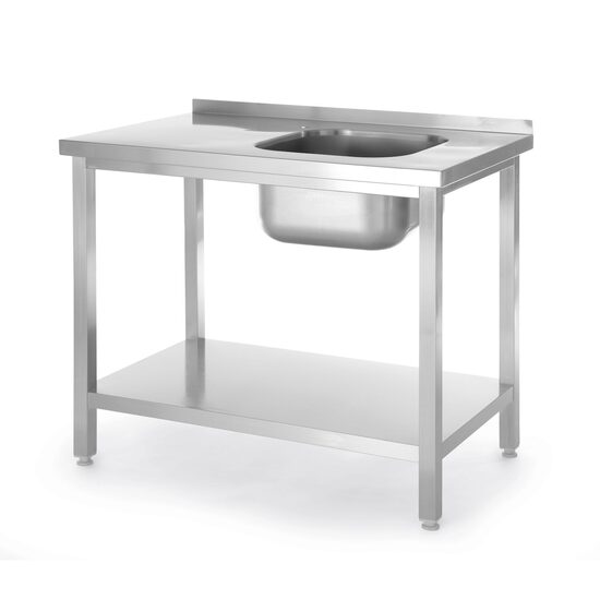 Masa stanga Budget Line cu chiuveta, dimensiuni 1000 x 600 (H) 850 mm, cu raft, infiletat